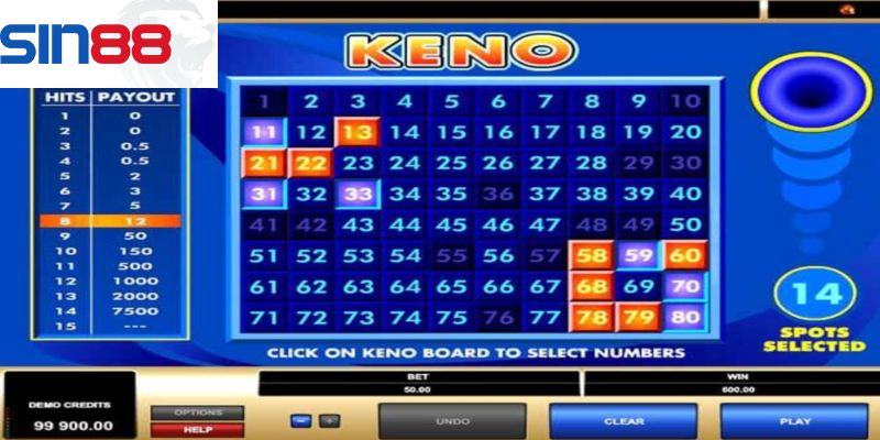 Keno tựa game bài chọn số độc đáo